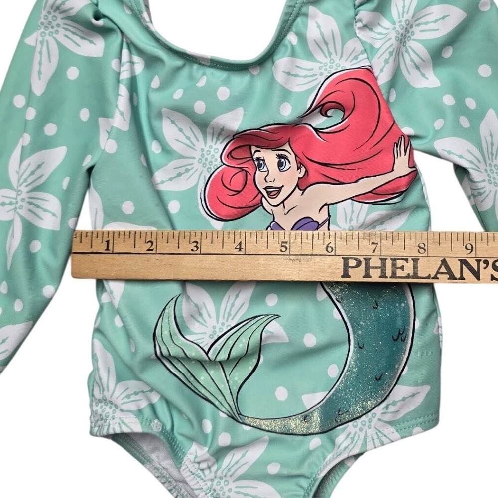 Disney Princess Ariel Little Mermaid Long Sleeve Swimsuit Mint Green 12M Baby - Picture 5 of 7
